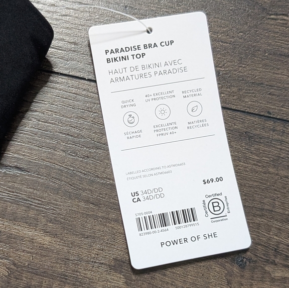 NWT Athleta Paradise Bra Cup Black Bikini Top Size 34D/DD - Picture 3 of 5